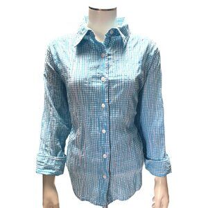 Coldwater Creek Womens Blue and White Gingham Button Up Shirt XL